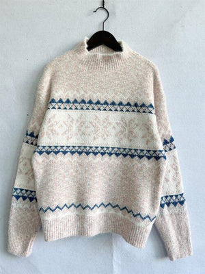 Winter Is Here Geometric Mock Neck Knit Sweater-MXSTUDIO.COM