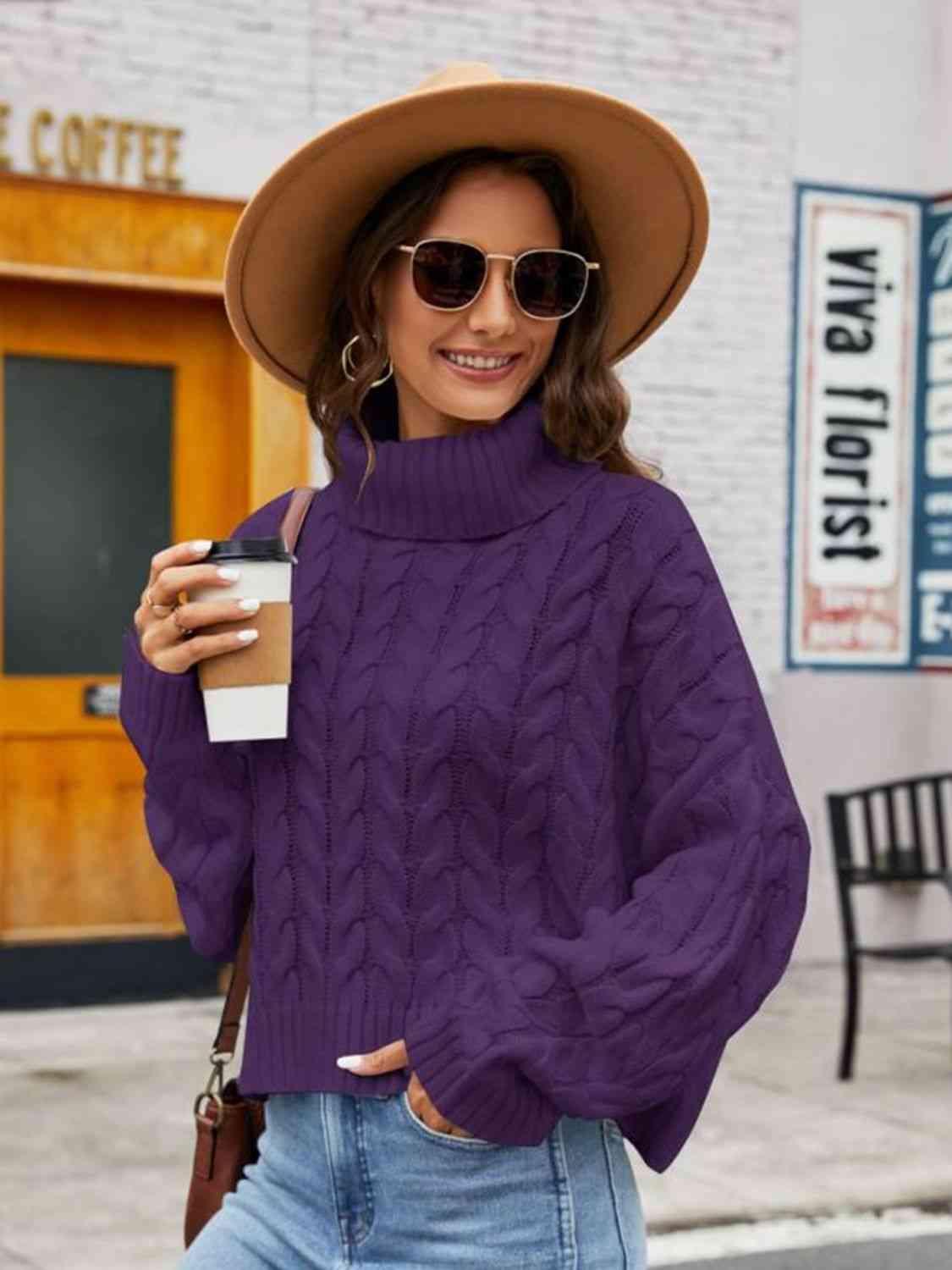Winter Lady Cable Knit Turtle Neck Sweater - MXSTUDIO.COM