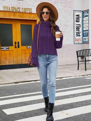 Winter Lady Cable Knit Turtle Neck Sweater - MXSTUDIO.COM