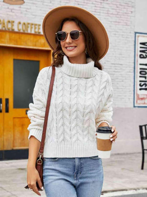 Winter Lady Cable Knit Turtle Neck Sweater - MXSTUDIO.COM