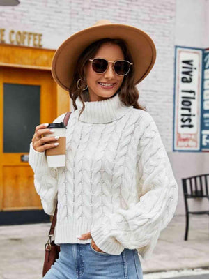 Winter Lady Cable Knit Turtle Neck Sweater - MXSTUDIO.COM