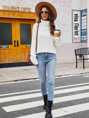 Winter Lady Cable Knit Turtle Neck Sweater - MXSTUDIO.COM