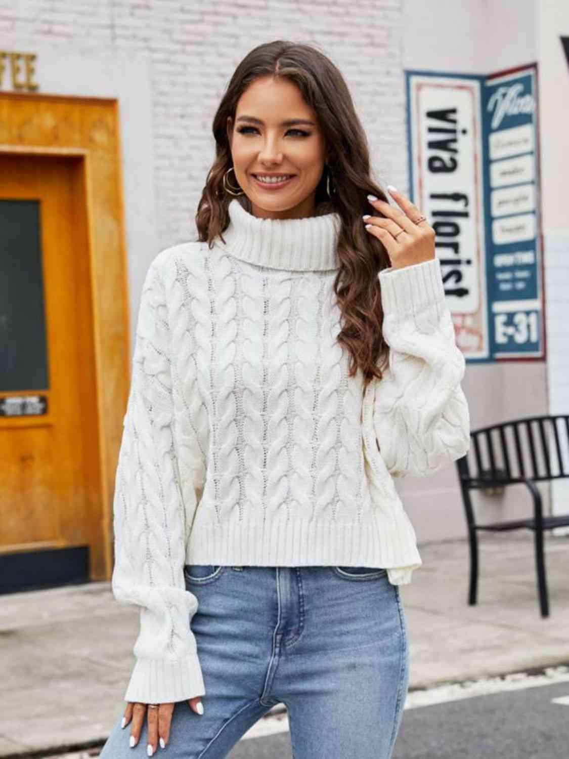 Winter Lady Cable Knit Turtle Neck Sweater - MXSTUDIO.COM