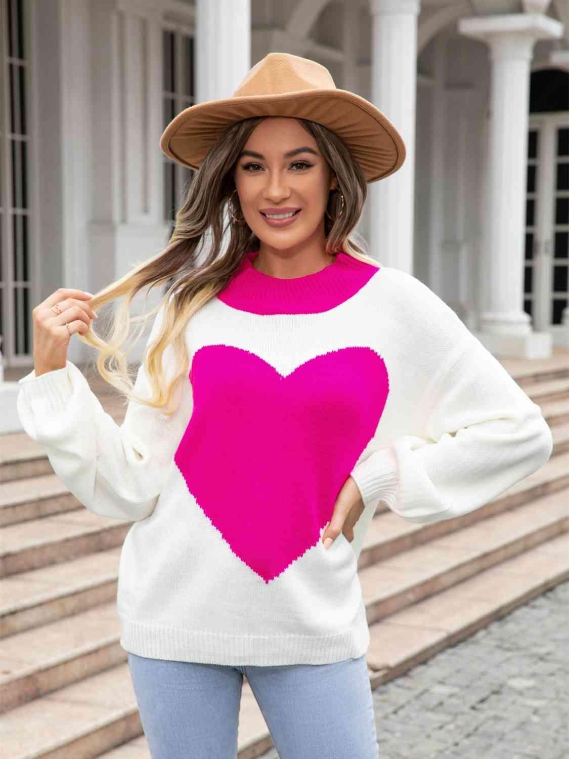 Winter Love Long Sleeve Knitted Heart Sweater - MXSTUDIO.COM