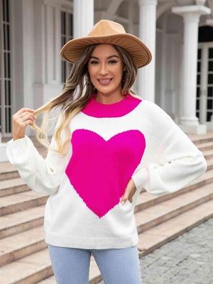 Winter Love Long Sleeve Knitted Heart Sweater - MXSTUDIO.COM