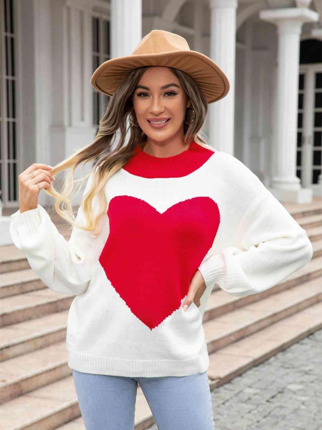 Winter Love Long Sleeve Knitted Heart Sweater - MXSTUDIO.COM