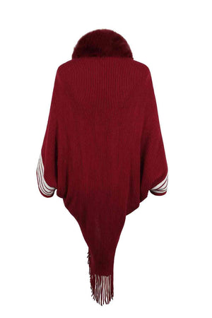 Winter Must-Have Fringe Faux Fur Trim Poncho - MXSTUDIO.COM