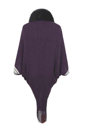 Winter Must-Have Fringe Faux Fur Trim Poncho - MXSTUDIO.COM