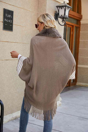 Winter Must-Have Fringe Faux Fur Trim Poncho - MXSTUDIO.COM