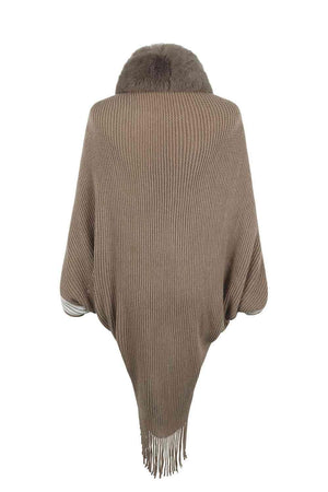 Winter Must-Have Fringe Faux Fur Trim Poncho - MXSTUDIO.COM