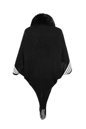 Winter Must-Have Fringe Faux Fur Trim Poncho - MXSTUDIO.COM