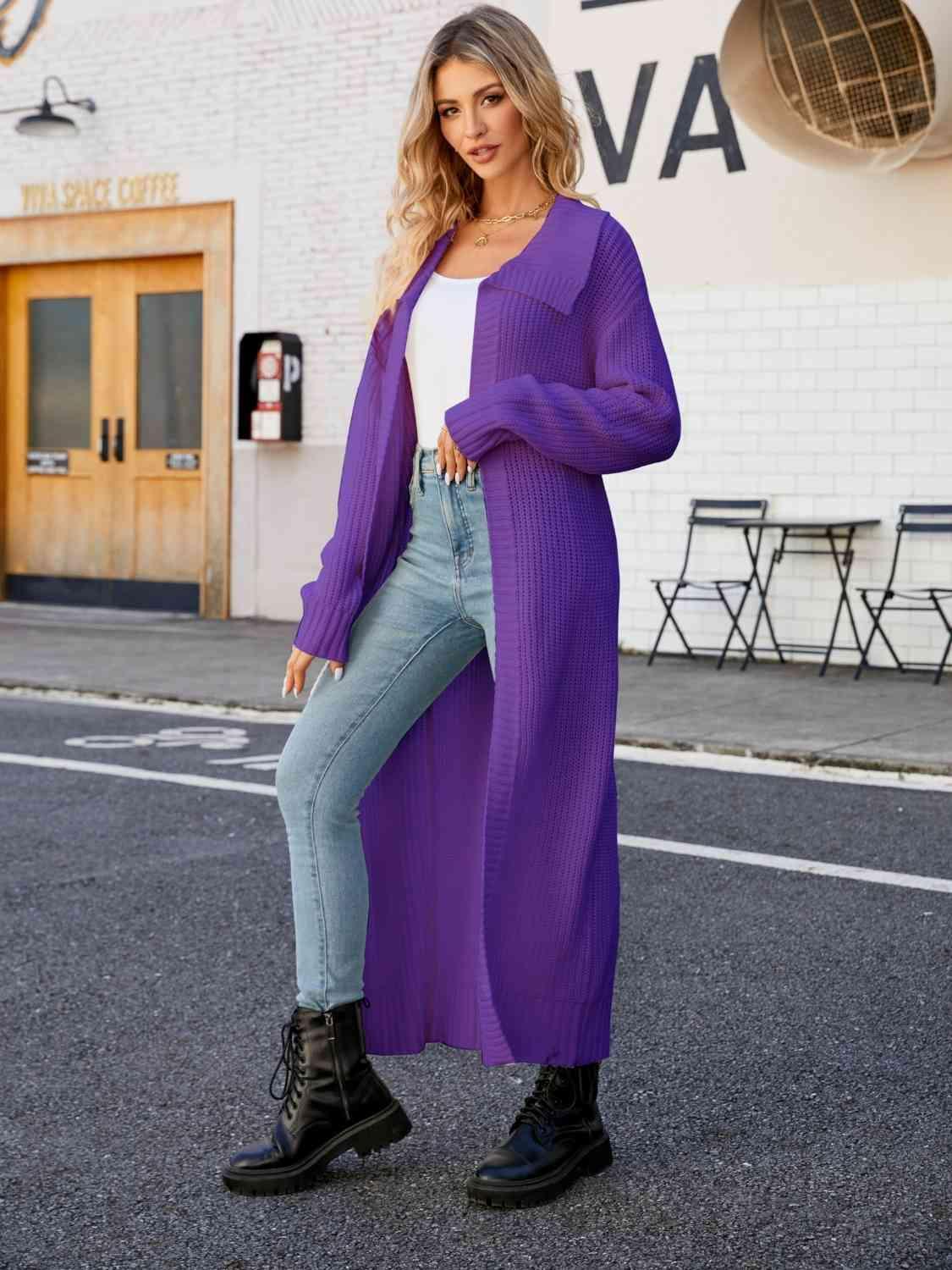 Winter Ready Collared Open Front Duster Cardigan - MXSTUDIO.COM