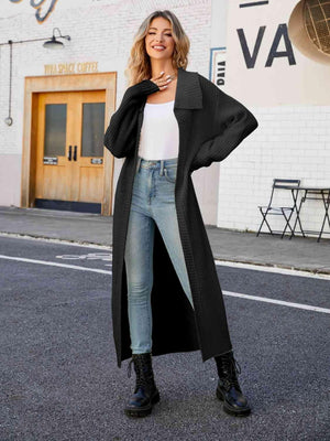 Winter Ready Collared Open Front Duster Cardigan - MXSTUDIO.COM