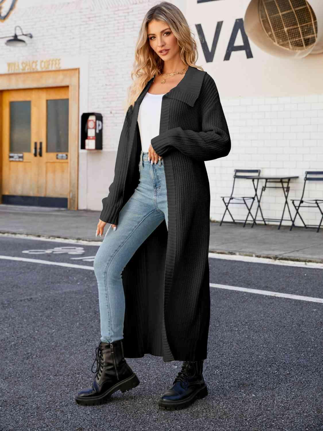 Winter Ready Collared Open Front Duster Cardigan - MXSTUDIO.COM