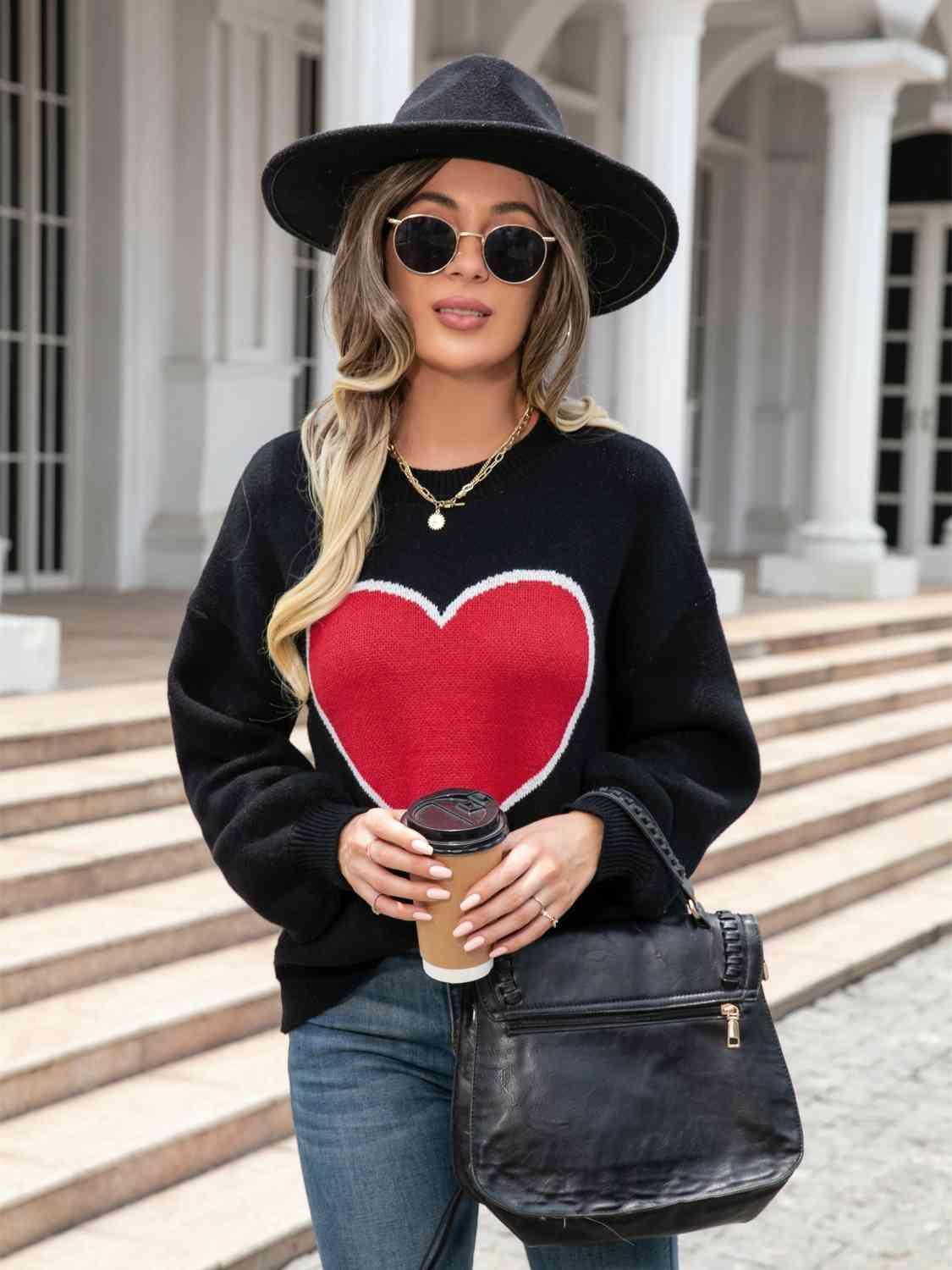 Winter Romance Crew Neck Heart Sweater - MXSTUDIO.COM