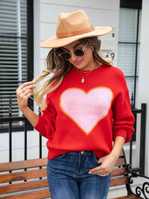 Winter Romance Crew Neck Heart Sweater - MXSTUDIO.COM