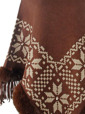 Winter Special Fringe Faux Fur Trim Poncho-MXSTUDIO.COM