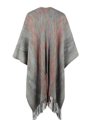 Winter Special Heathered Pom-Pom Fringe Poncho-MXSTUDIO.COM