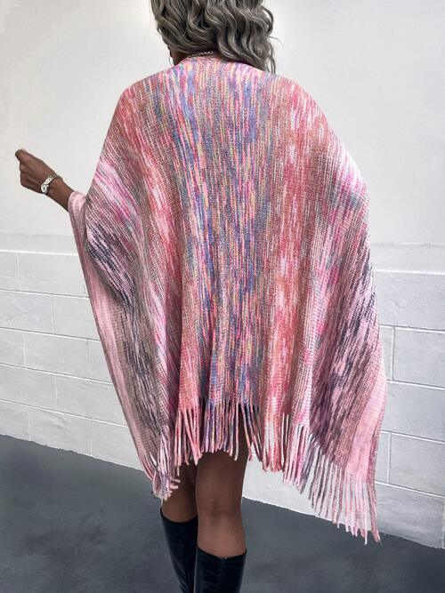 Winter Special Heathered Pom-Pom Fringe Poncho-MXSTUDIO.COM
