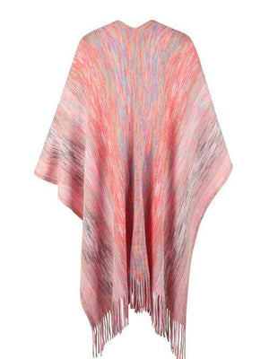 Winter Special Heathered Pom-Pom Fringe Poncho-MXSTUDIO.COM