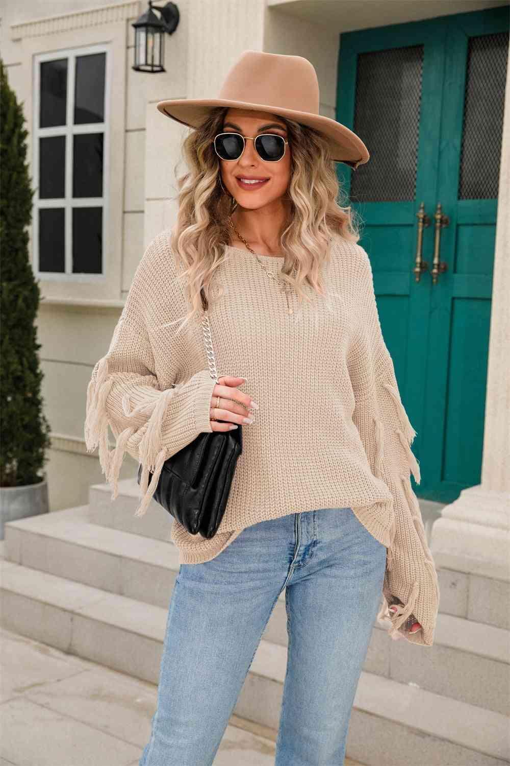 Winter Special Ribbed Knit Fringe Sweater - MXSTUDIO.COM