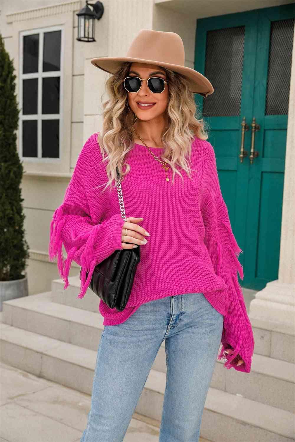 Winter Special Ribbed Knit Fringe Sweater - MXSTUDIO.COM