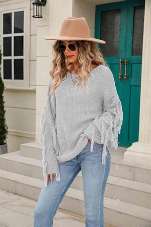Winter Special Ribbed Knit Fringe Sweater - MXSTUDIO.COM