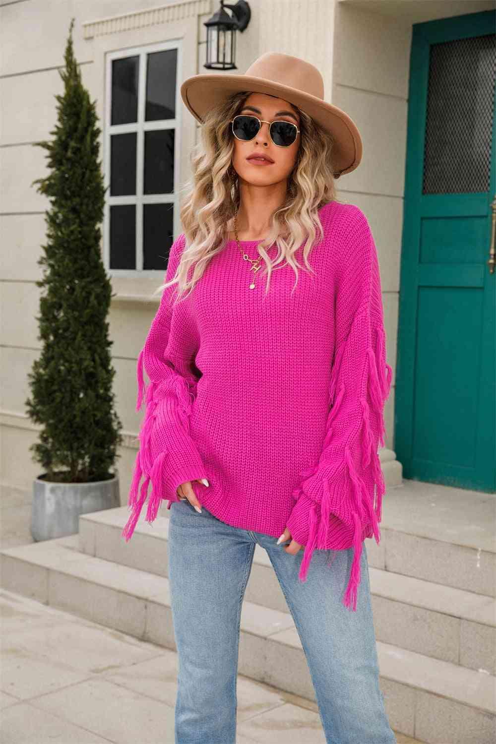 Winter Special Ribbed Knit Fringe Sweater - MXSTUDIO.COM