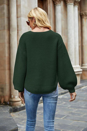 Winter Stroll Crew Neck Lantern Sleeve Sweater-MXSTUDIO.COM
