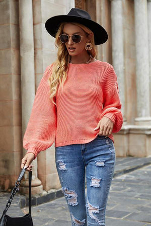 Winter Stroll Crew Neck Lantern Sleeve Sweater-MXSTUDIO.COM