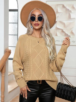 Winter Style Long Sleeve Cable-Knit Sweater - MXSTUDIO.COM
