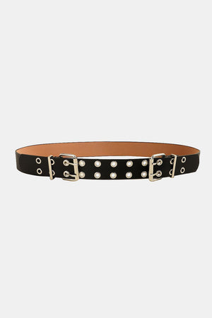Women's Black PU Leather Double Eyelet Belt - MXSTUDIO.COM