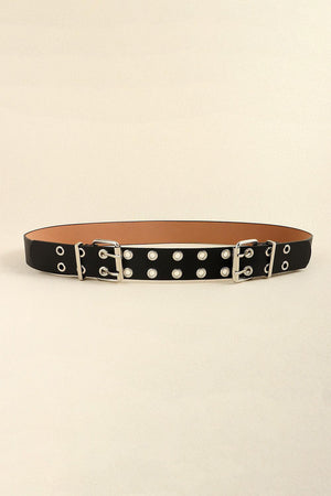 Women's Black PU Leather Double Eyelet Belt - MXSTUDIO.COM
