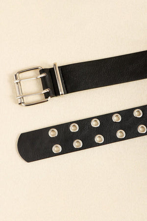 Women's Black PU Leather Double Eyelet Belt - MXSTUDIO.COM