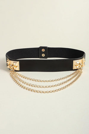 Women's Chain Accent Black Waist Elastic Belt - MXSTUDIO.COM
