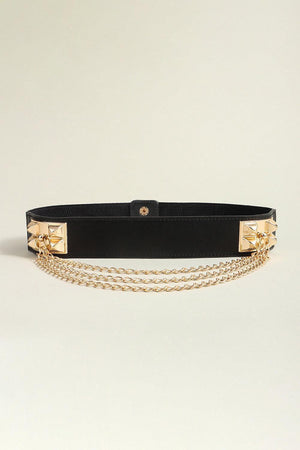 Women's Chain Accent Black Waist Elastic Belt - MXSTUDIO.COM
