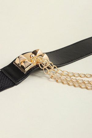 Women's Chain Accent Black Waist Elastic Belt - MXSTUDIO.COM