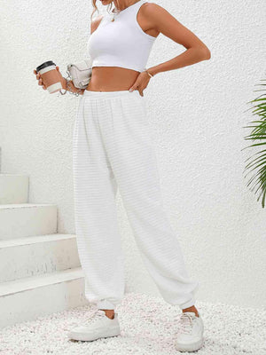 Women's White Pull-On Textured Joggers - MXSTUDIO.COM