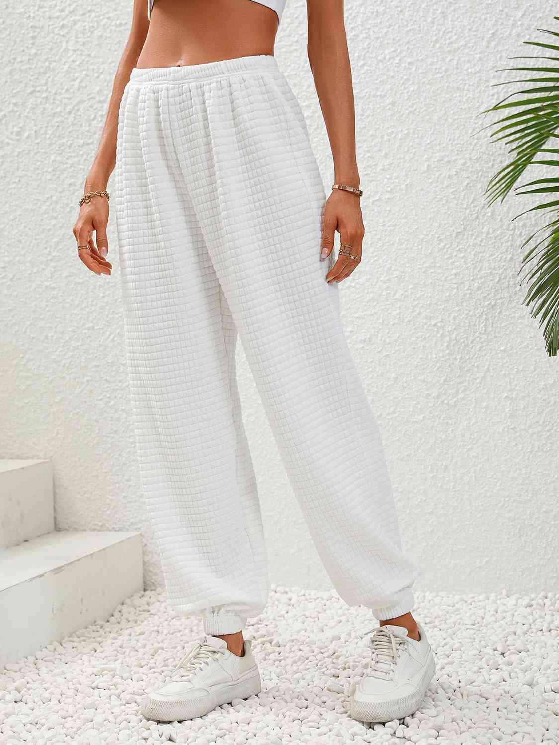Women's White Pull-On Textured Joggers - MXSTUDIO.COM
