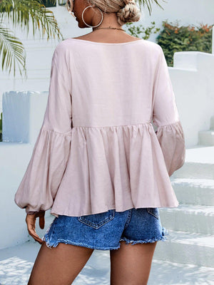 Wonderful Balloon Sleeve Babydoll Blouse - MXSTUDIO.COM