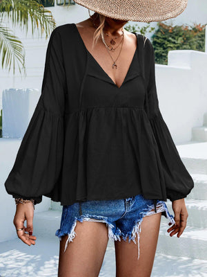 Wonderful Balloon Sleeve Babydoll Blouse - MXSTUDIO.COM