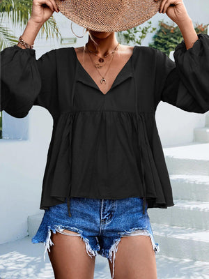 Wonderful Balloon Sleeve Babydoll Blouse - MXSTUDIO.COM