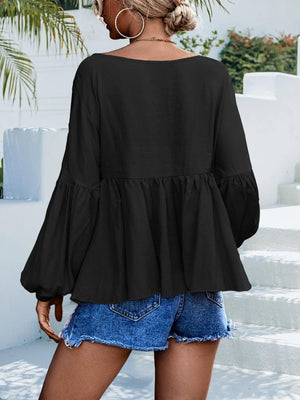 Wonderful Balloon Sleeve Babydoll Blouse - MXSTUDIO.COM