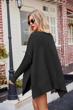 Wonderful Fall V-Neck Slit Oversized Sweater - MXSTUDIO.COM