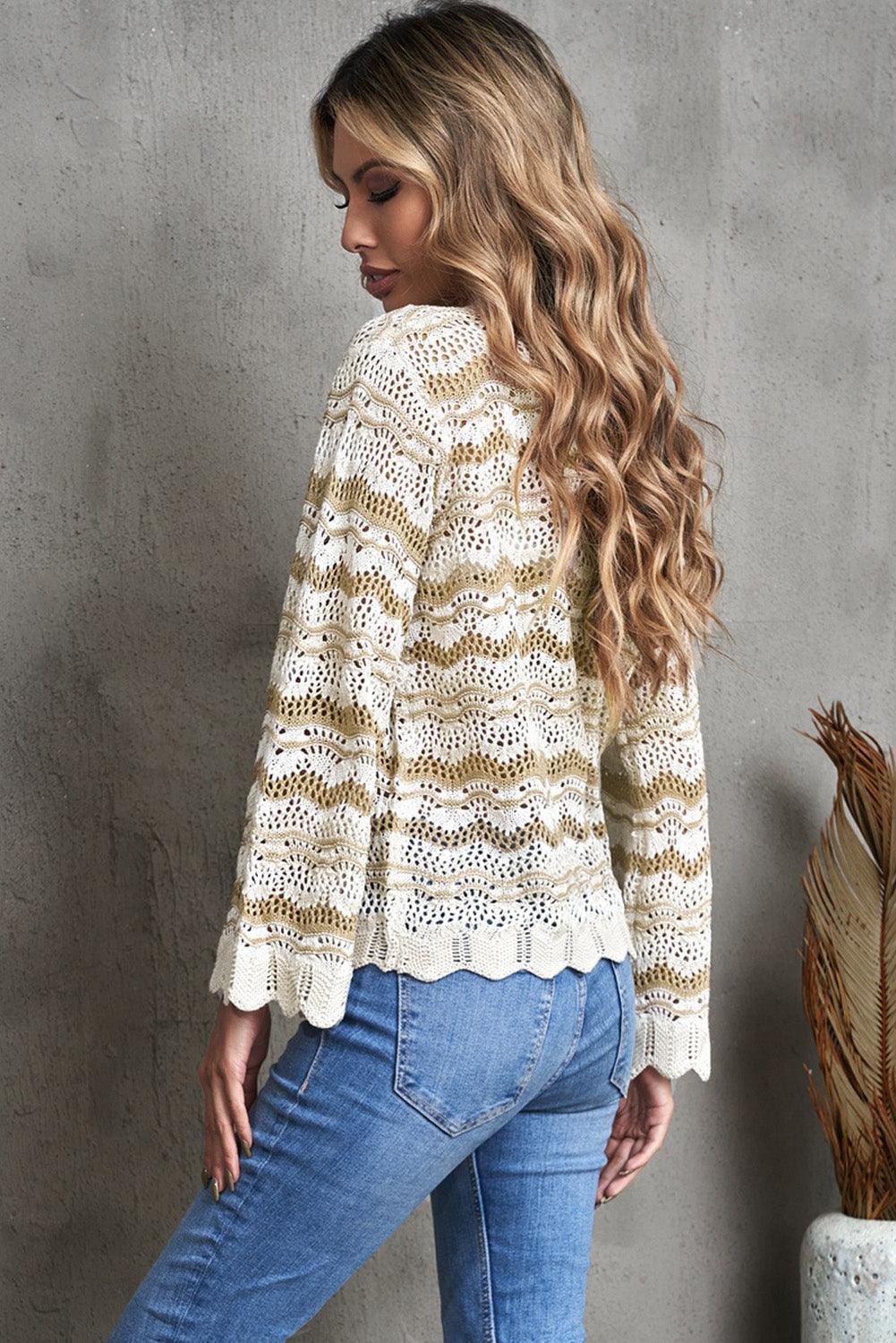 Wonderful Stripe Openwork Knit Top - MXSTUDIO.COM