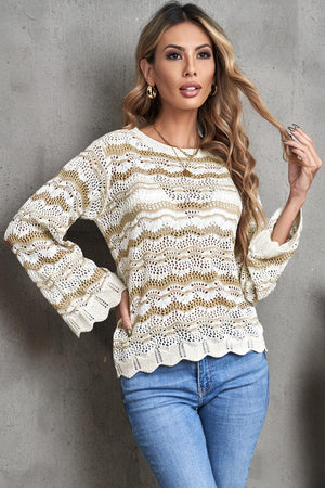 Wonderful Stripe Openwork Knit Top - MXSTUDIO.COM
