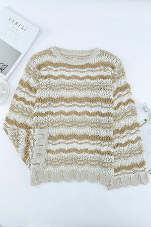 Wonderful Stripe Openwork Knit Top - MXSTUDIO.COM