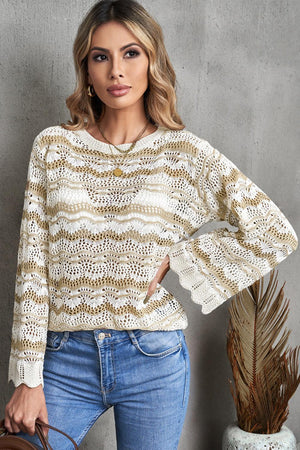 Wonderful Stripe Openwork Knit Top - MXSTUDIO.COM