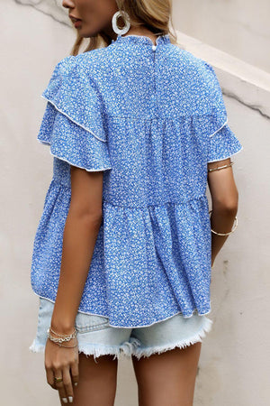 You Go Girl Tiered Ruffled Blue Floral Blouse - MXSTUDIO.COM