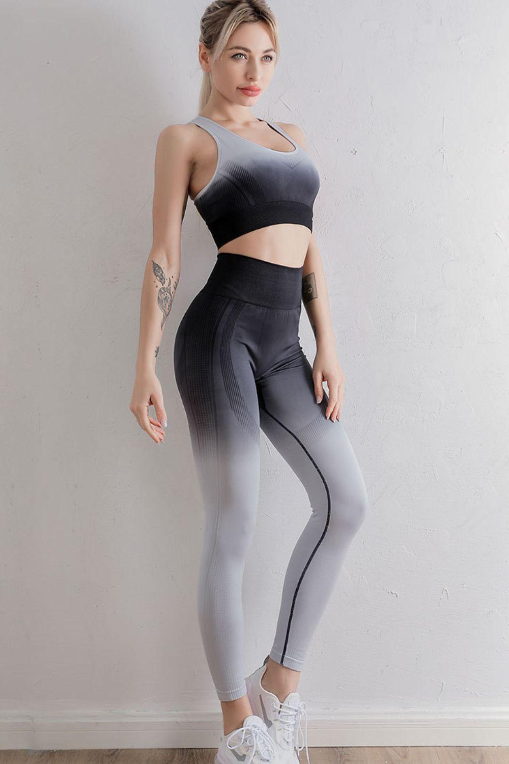 Young And Fit Gradient Leggings And Sports Bra Set - MXSTUDIO.COM